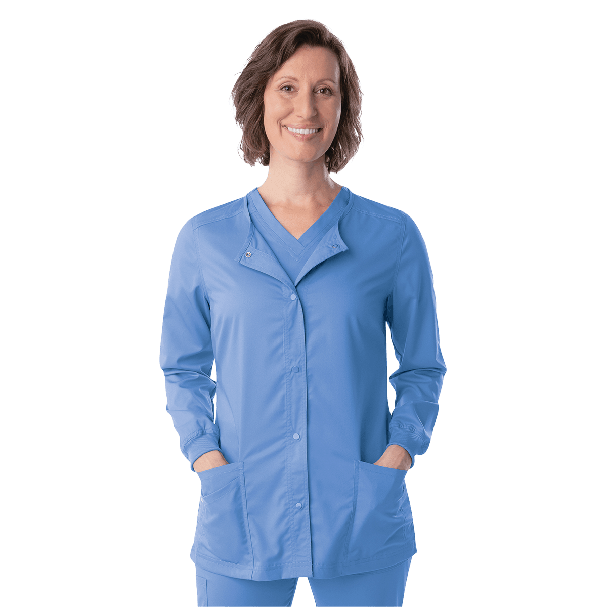 ProFlex Women's Snap Front Warm-Up Jacket, Ceil, Large, 73% Polyester / 25% Rayon / 2% Spandex, 3 Pockets