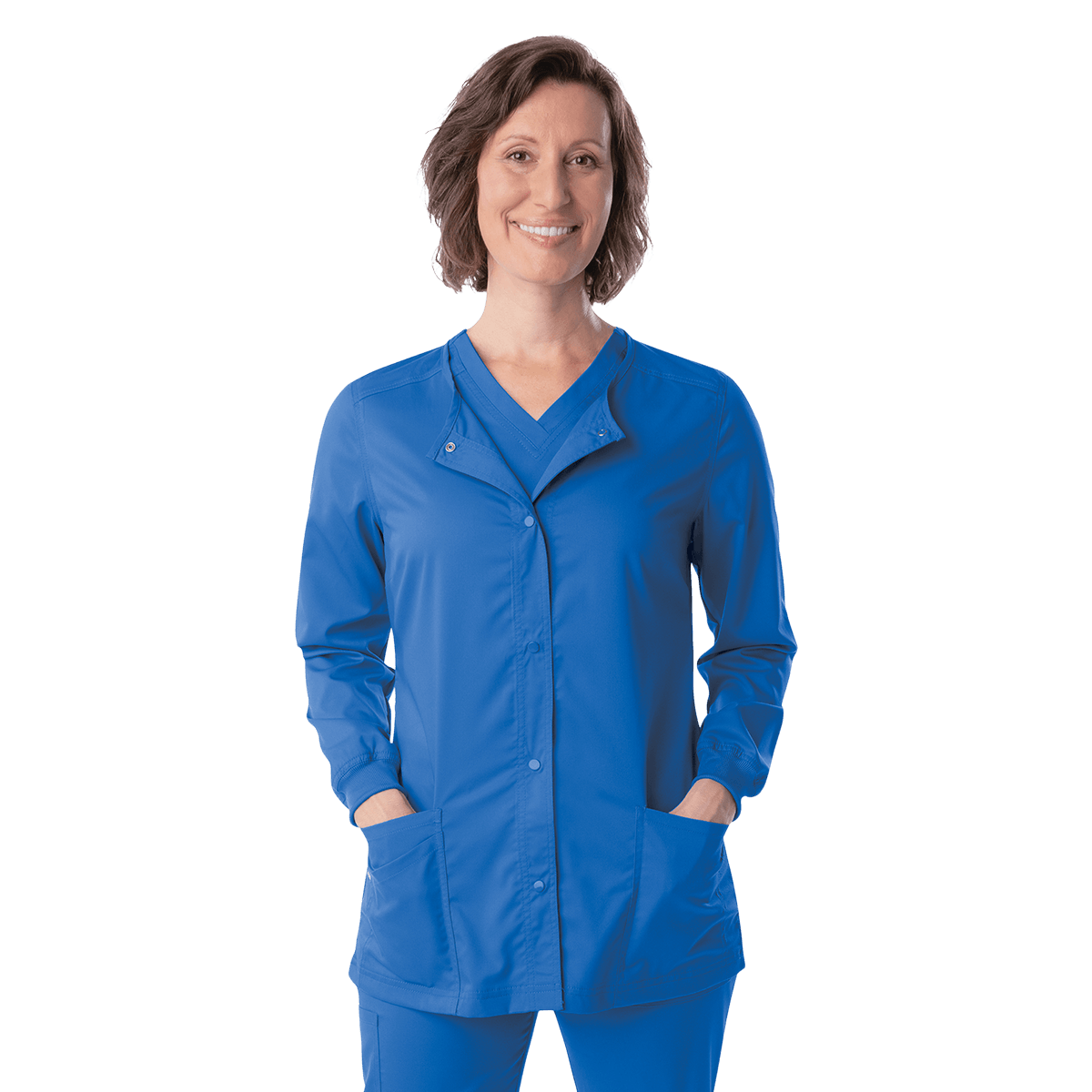 Proflex Warm-Up Jacket, Women's, Royal, Large, Snap Front, 3 Pockets, Landau Uniforms