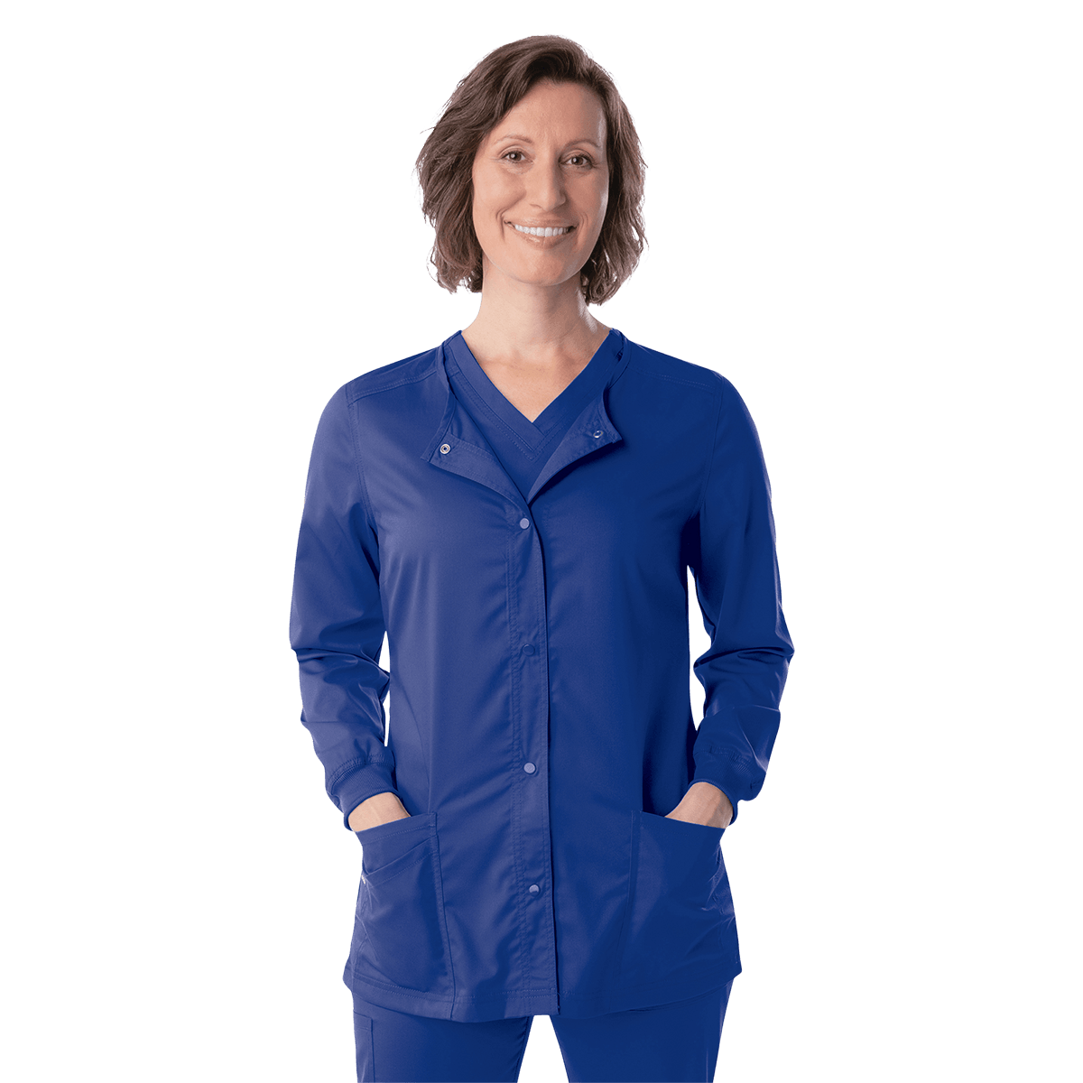 Proflex Warm-Up Jacket, Women's, Snap Front, 3 Pockets, Long Sleeves, Knit Cuff, Small, Galaxy, Landau Uniforms