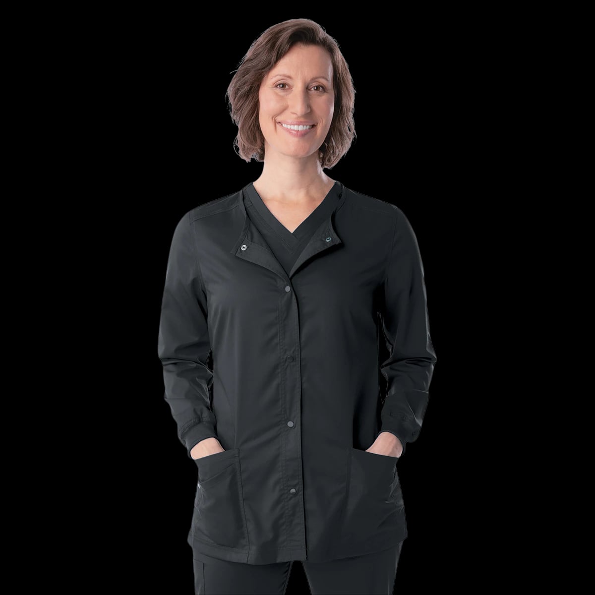 Landau Proflex Women's Snap Front Warm-Up Jacket, Black, X-Large, 73% Polyester / 25% Rayon / 2% Spandex
