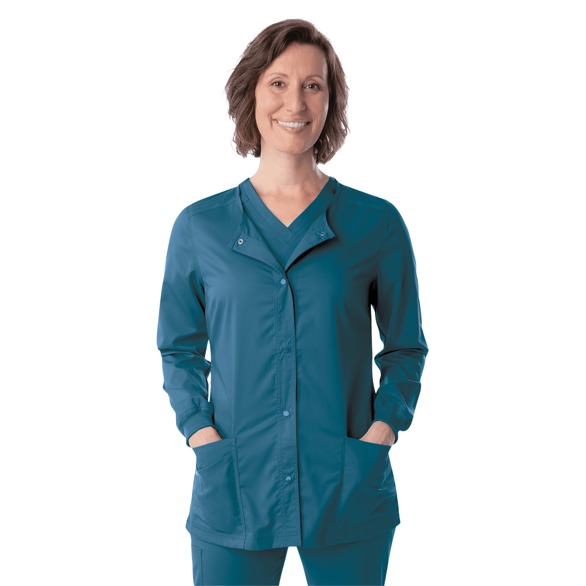 Proflex Warm-Up Jacket, Snap Front, Women's, Large, Caribbean, 73% Polyester/25% Rayon/2% Spandex, Each