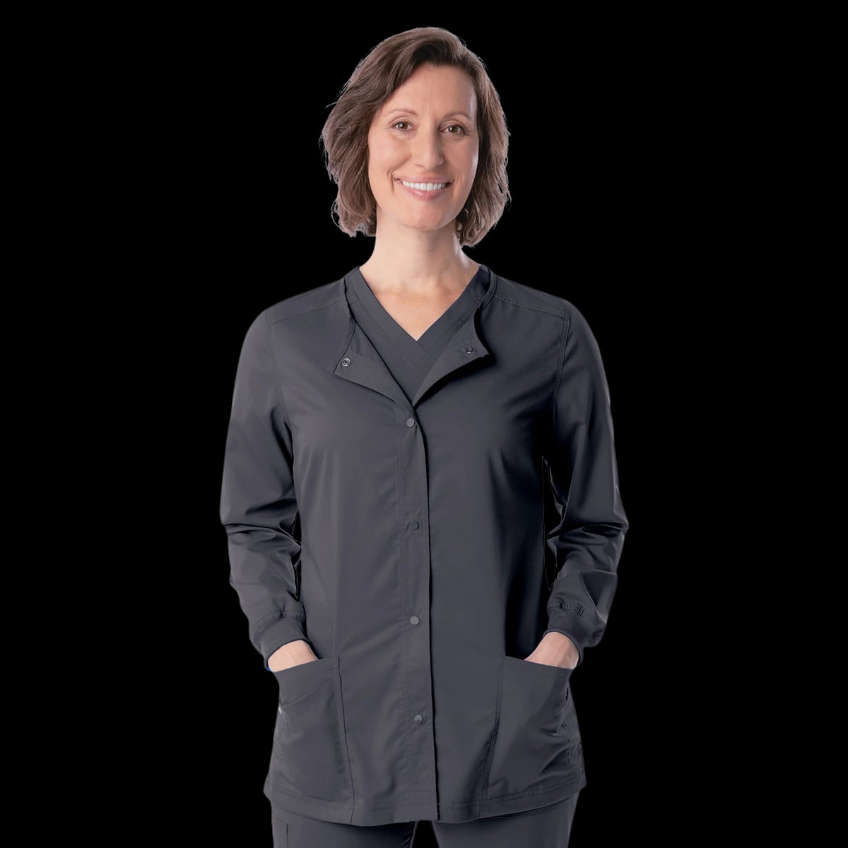 Proflex Warm-Up Jacket, Women's, Graphite, Large, Snap Front, 3 Pockets
