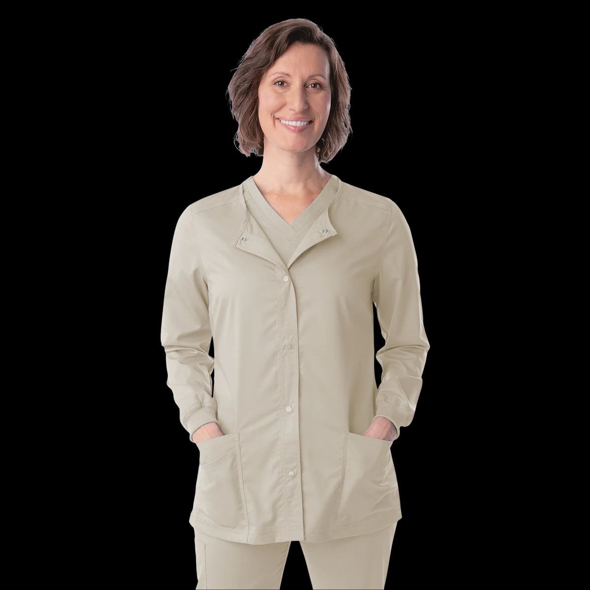 Proflex Warm-Up Jacket, Women's, Sandstone, Medium, Snap Front, 3 Pockets, Long Sleeves, Knit Cuff