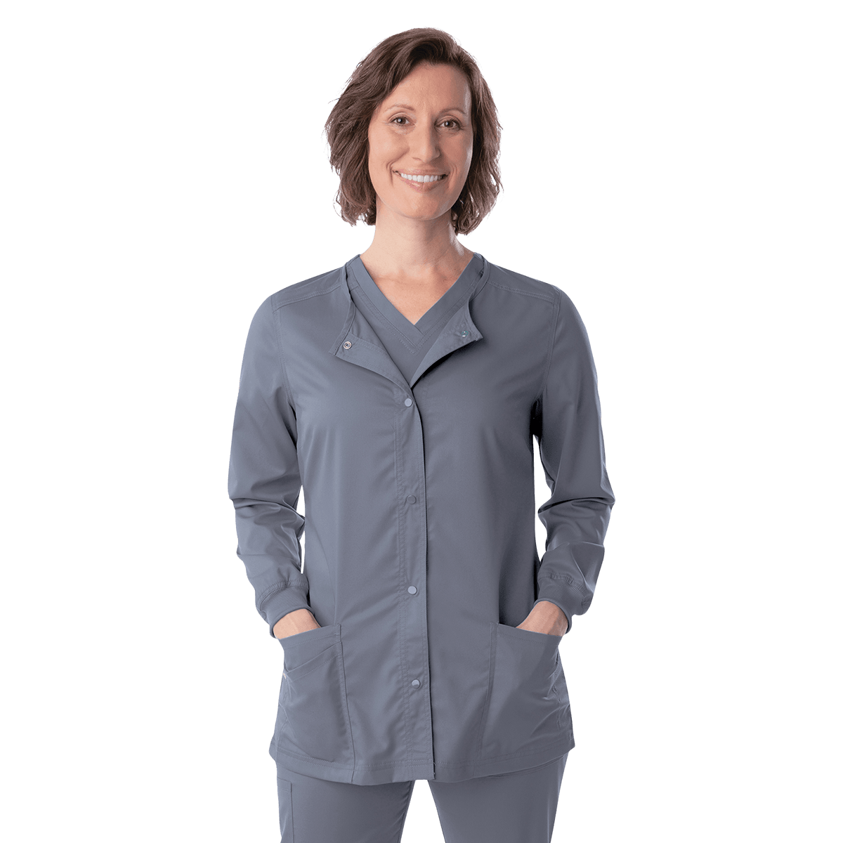 Proflex Warm-Up Jacket, Women's, Steel, Large, Snap Front, 3 Pockets, Landau Uniforms