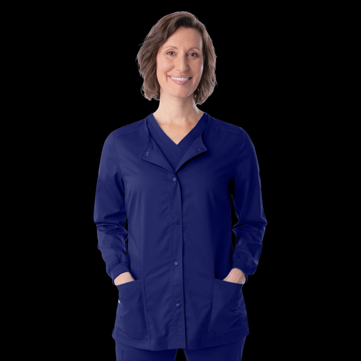 ProFlex Women's Snap Front Warm-Up Jacket, True Navy, X-Small, 73% Polyester/25% Rayon/2% Spandex