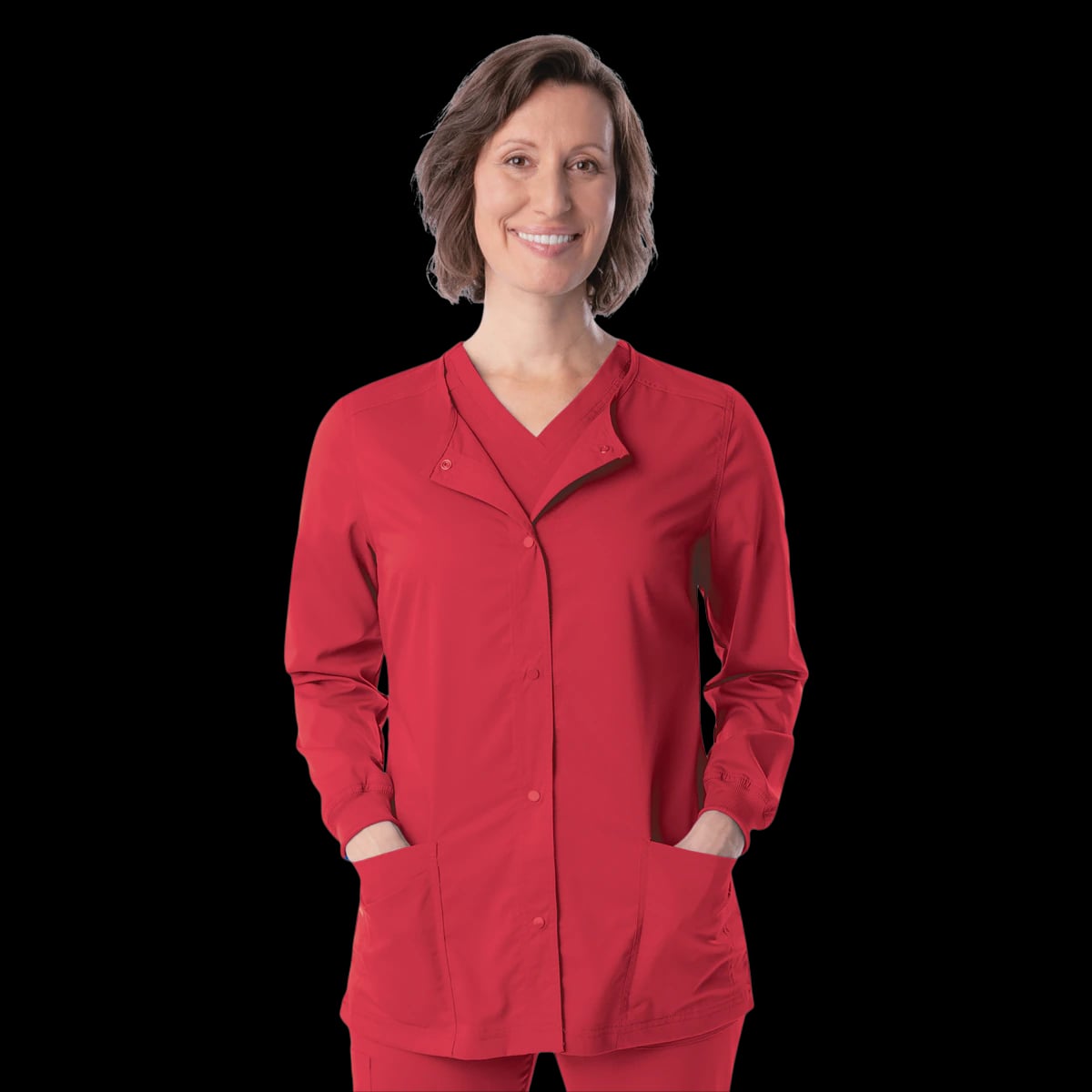 Landau Proflex Women's Snap Front Warm-Up Jacket, True Red, X-Large, 3 Pockets