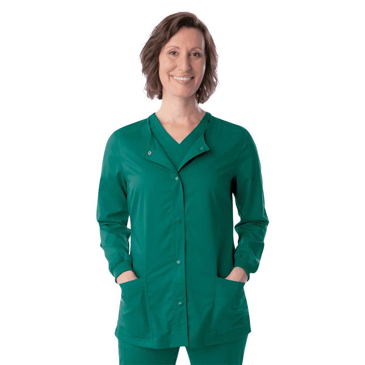 Landau Proflex Women's Snap Front Warm-Up Jacket, Hunter, 5X-Large, 73% Polyester / 25% Rayon / 2% Spandex