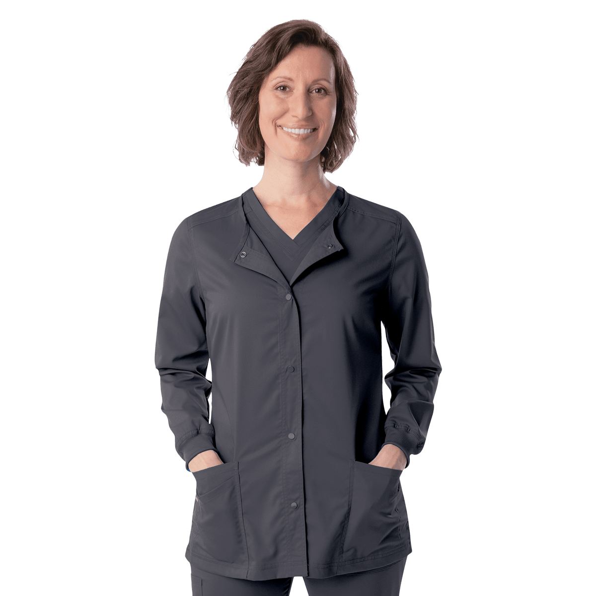 Proflex Warm-Up Jacket, Women's, Graphite, 3X-Large, Snap Front, 3 Pockets, Long Sleeves, Knit Cuff