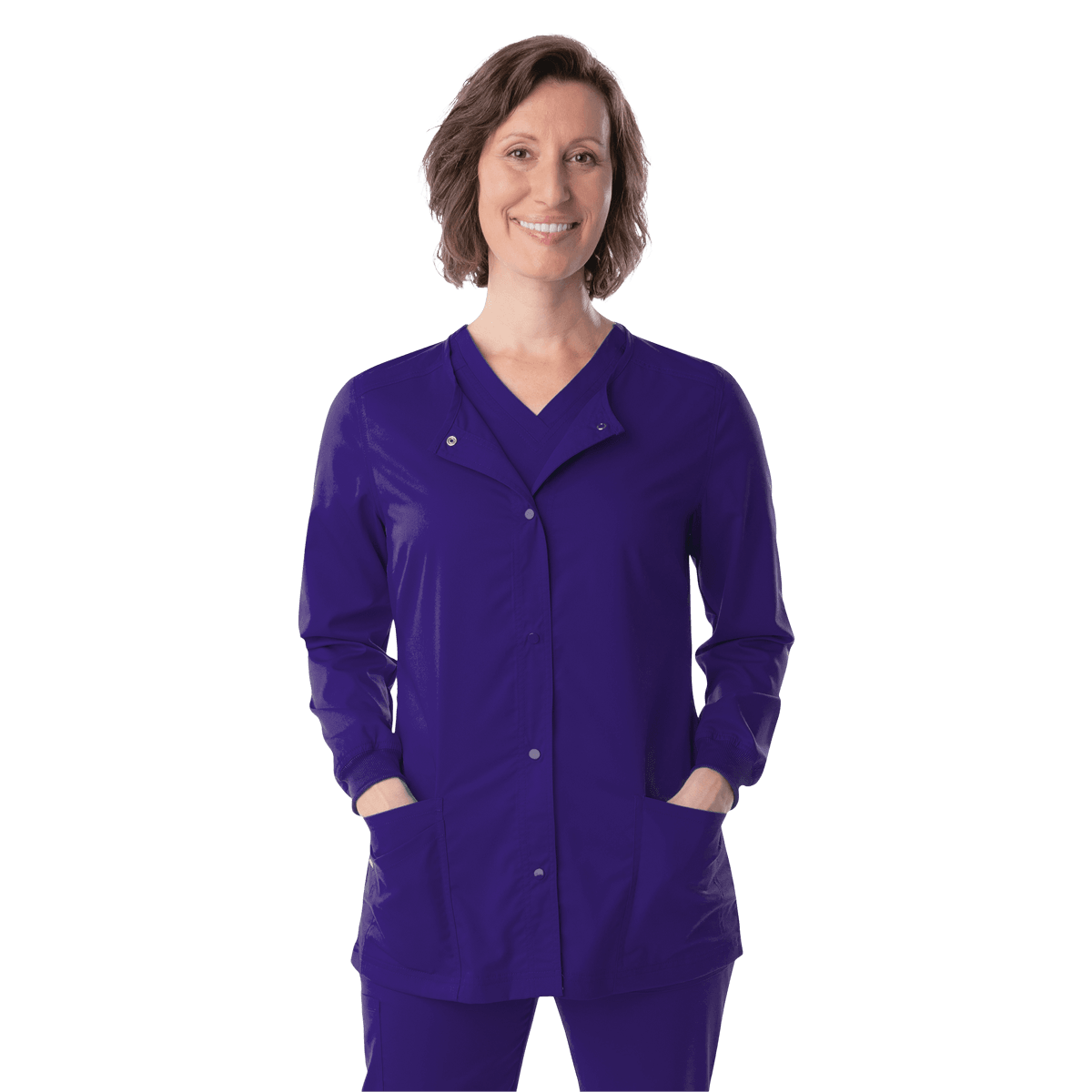 Landau Proflex Women's Snap Front Warm-Up Jacket, Grape, 4X Large, 73% Polyester/25% Rayon/2% Spandex