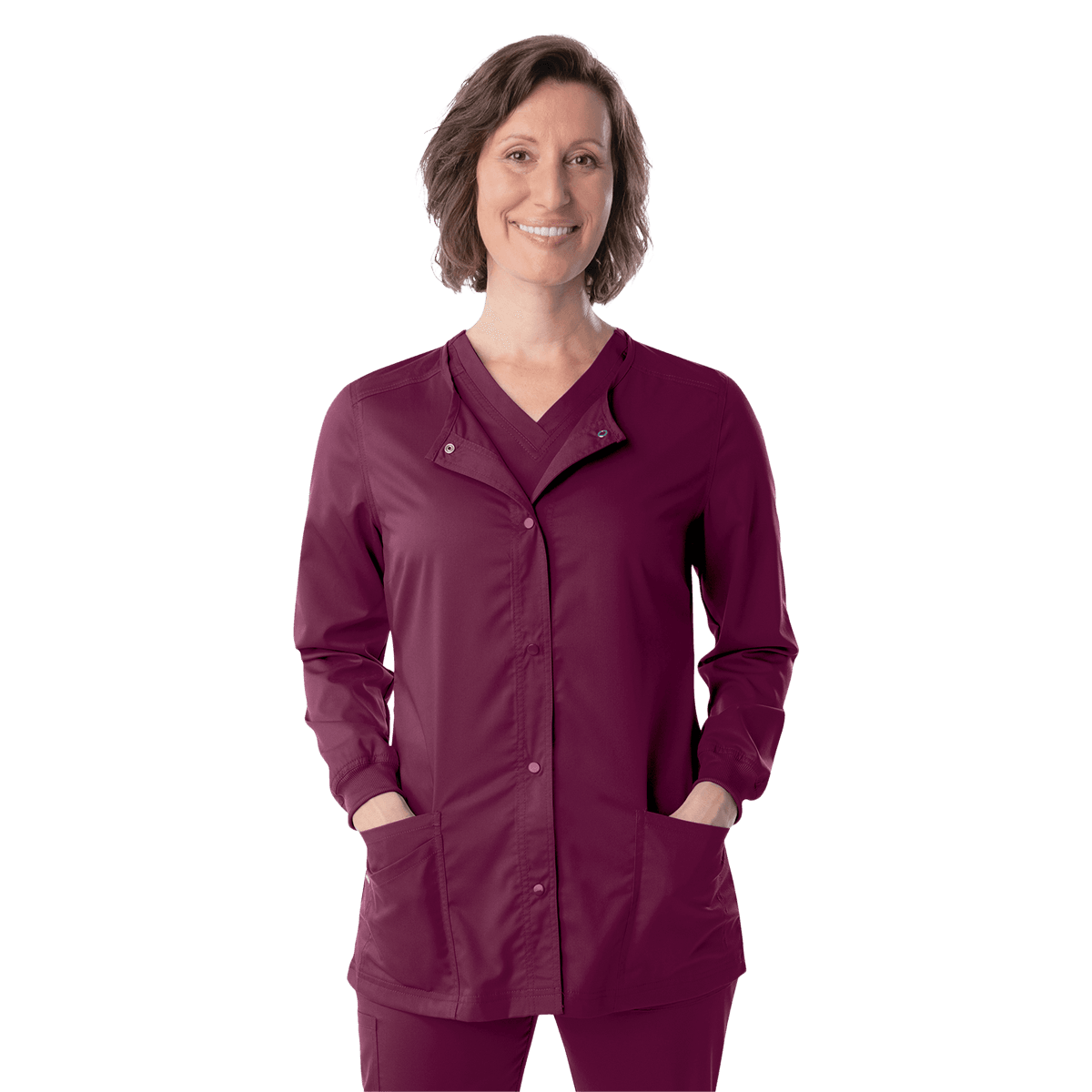 Proflex Warm-Up Jacket, Women's, Wine, Snap Front, 3 Pockets, 5X-Large, Each