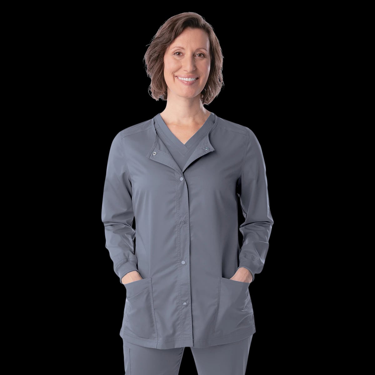 Landau Proflex Women's Snap Front Warm-Up Jacket, Steel, 5X-Large, Long Sleeves, 3 Pockets