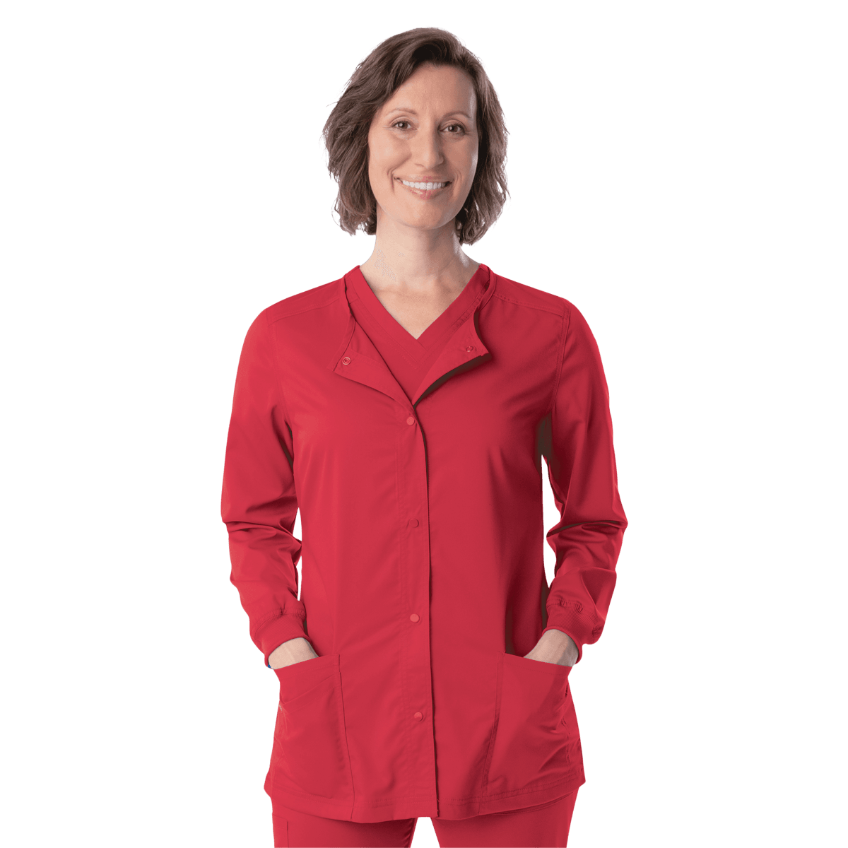 Landau Proflex Women's Snap Front Warm-Up Jacket, True Red, 3X-Large, 3 Pockets, Long Sleeves