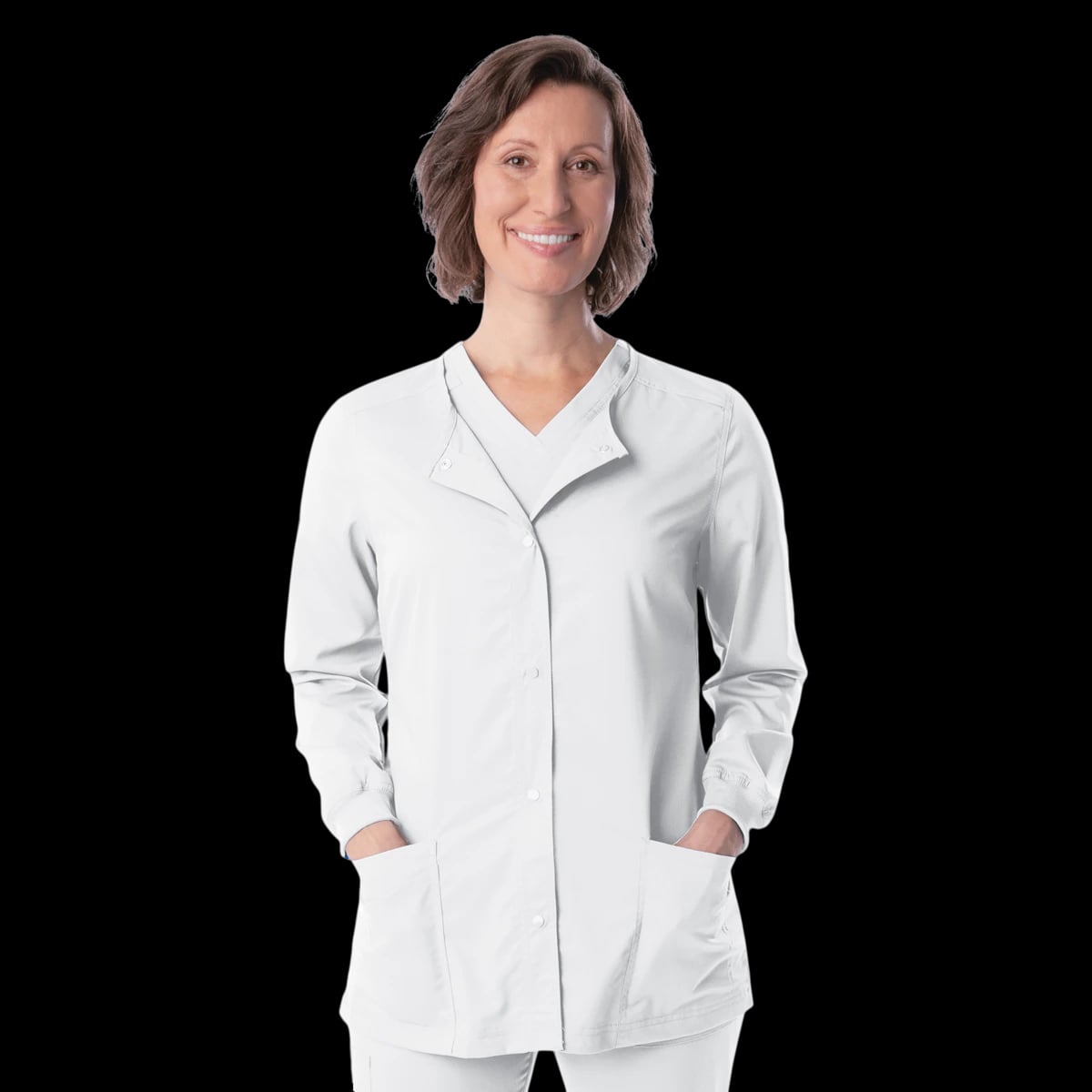 Landau Proflex Women's Snap Front Warm-Up Jacket, White, 5X-Large, 73% Polyester / 25% Rayon / 2% Spandex