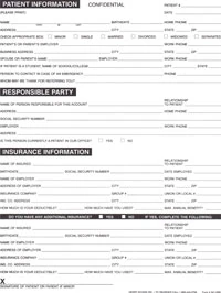 Chart Dental Patient Info/History Registration Forms, 2-Sided, English, White, Black Ink, 8.5 x 11 in, Adult, 100/Pk