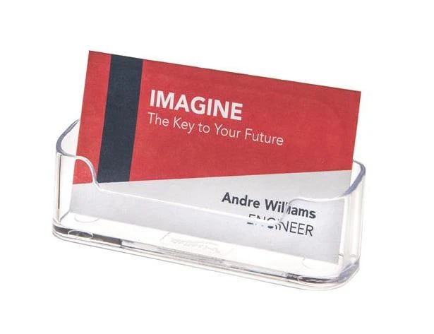 Deflect-O Business Card Holder, Single Pocket, Clear Plastic, 1.875 x 3.75 x 1.5 in, Each