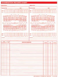 Chart Dental Exam/Record, Vertical 2-Sided, 8.5 in x 11 in, White with Red Ink, 100/Box