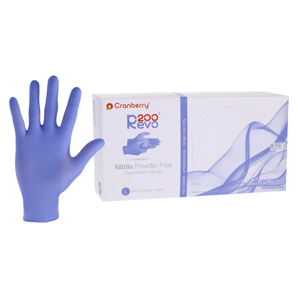 Cranberry Revo200 Nitrile Examination Gloves, Powder-Free, Latex-Free, Large, Dark Blue, 200/Box, CR3208