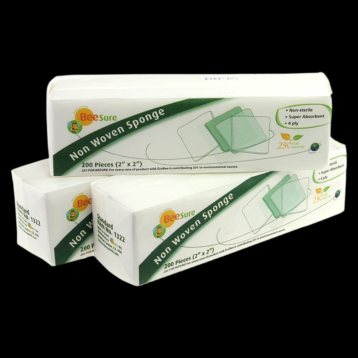 BeeSure Non-Woven Sponge, 4-Ply, Non-Sterile, 2" x 2", 5000/Case, BE1322