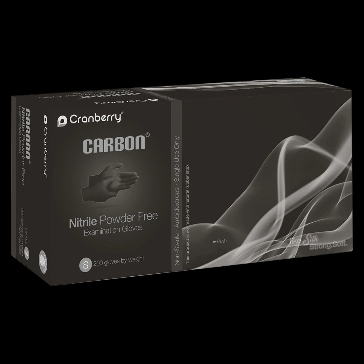 Carbon Nitrile Examination Gloves, Powder Free, Non-Sterile, Small, Black, 200/Box, CR3236