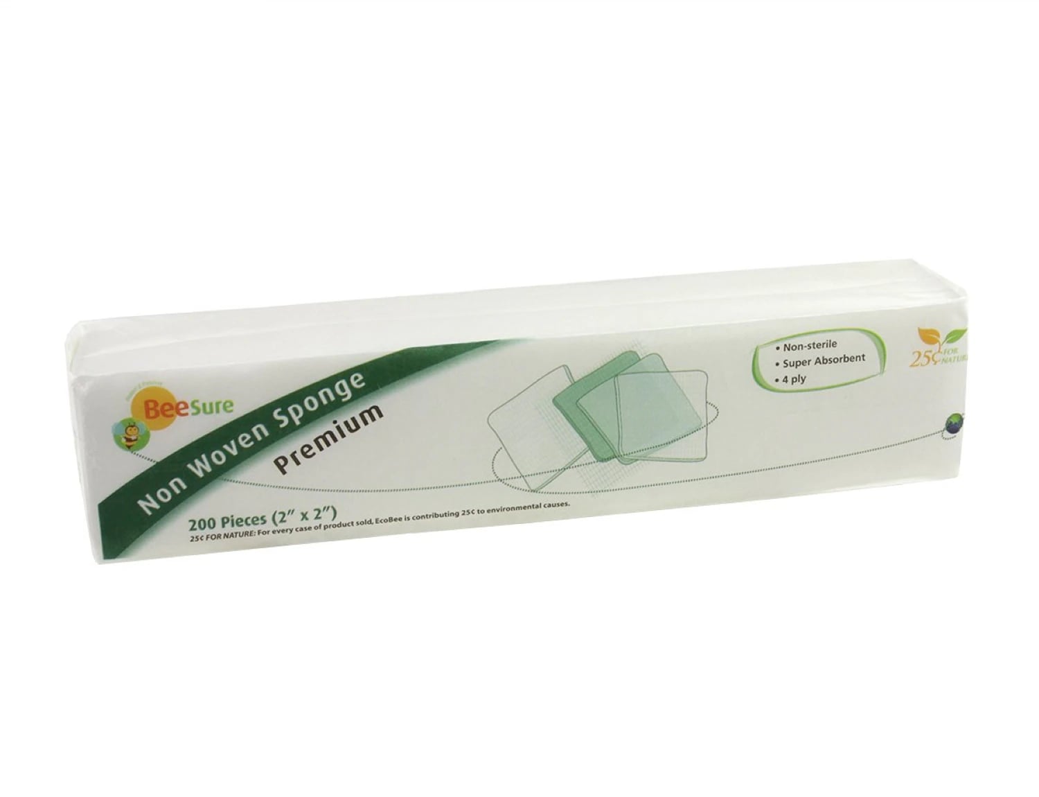 BeeSure Premium Non-Woven Sponges, 2" x 2", 4-Ply, Non-Sterile, 5000/Case, BE1522