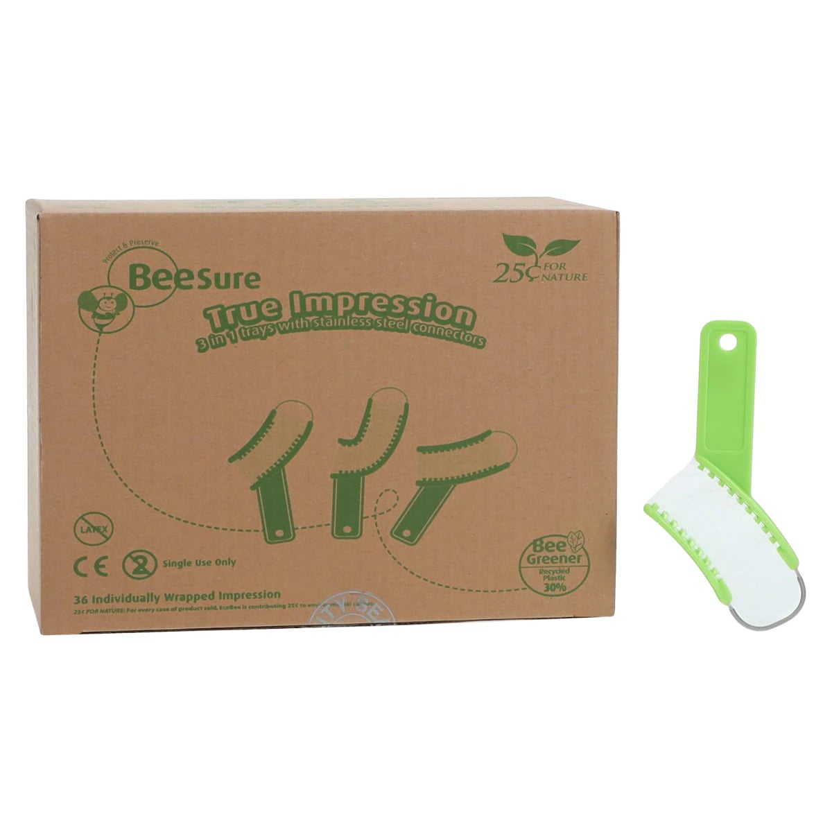 BeeSure True Impression 3-in-1 Posterior Bite Trays, Stainless Steel Connector, 36/Box, BE714SSP