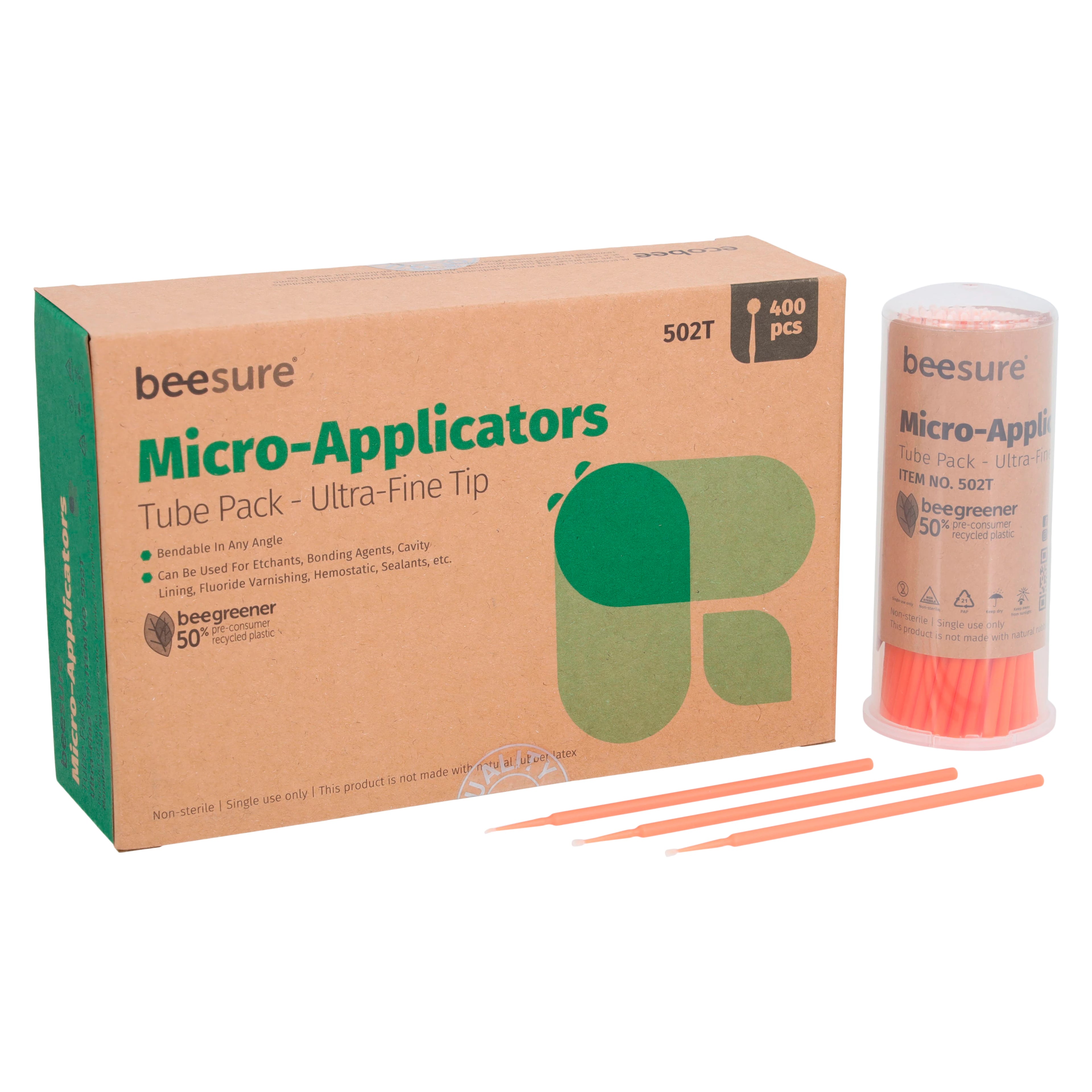 BeeSure Ultra-Fine Micro Applicator Tubes, Orange, 1.5mm, 105mm Bendable Handle, 400/Box, BE502T