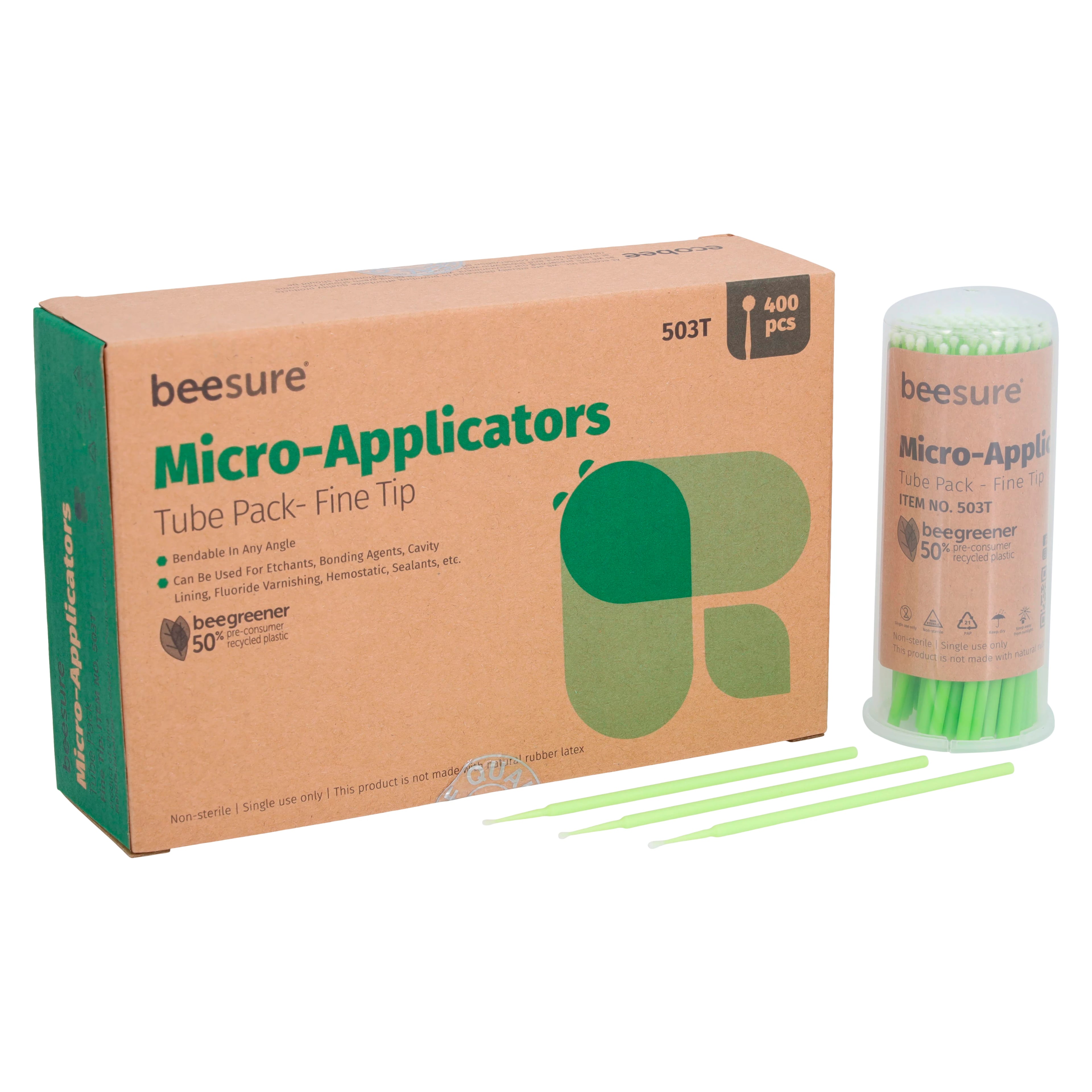 BeeSure Fine Micro Applicator Tubes, Green, 2.0mm, 400/Box, BE503T