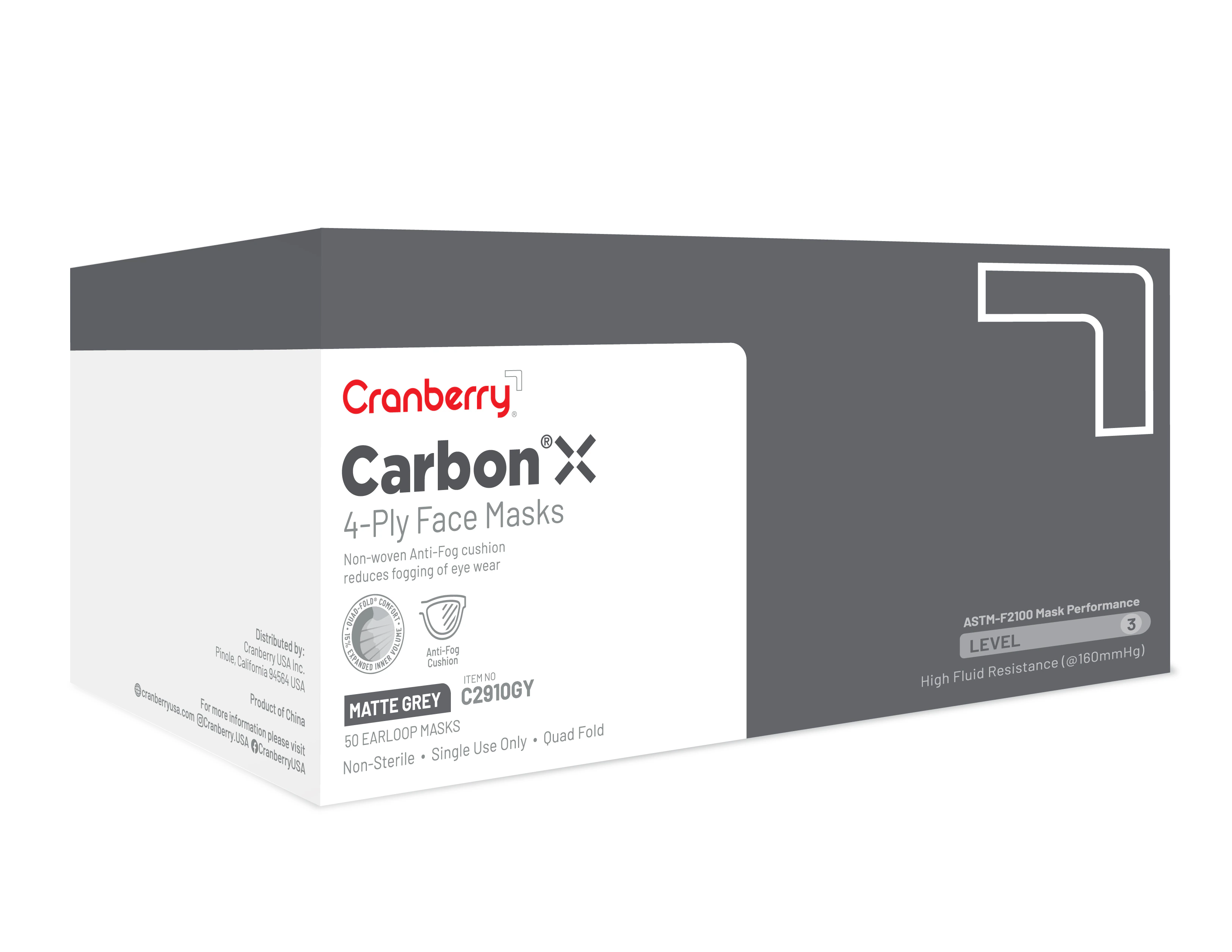 Pro2 Solutions Carbon X Anti-Fog ASTM Level 3 Surgical Mask, Gray, 50/Box