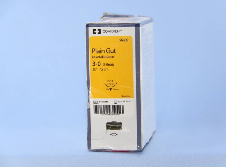 Medtronic Surgigut Absorbable Plain Gut Suture, 3-0, 30", C-13 3/8 Circle Reverse Cutting Needle, Undyed, 36/Pkg