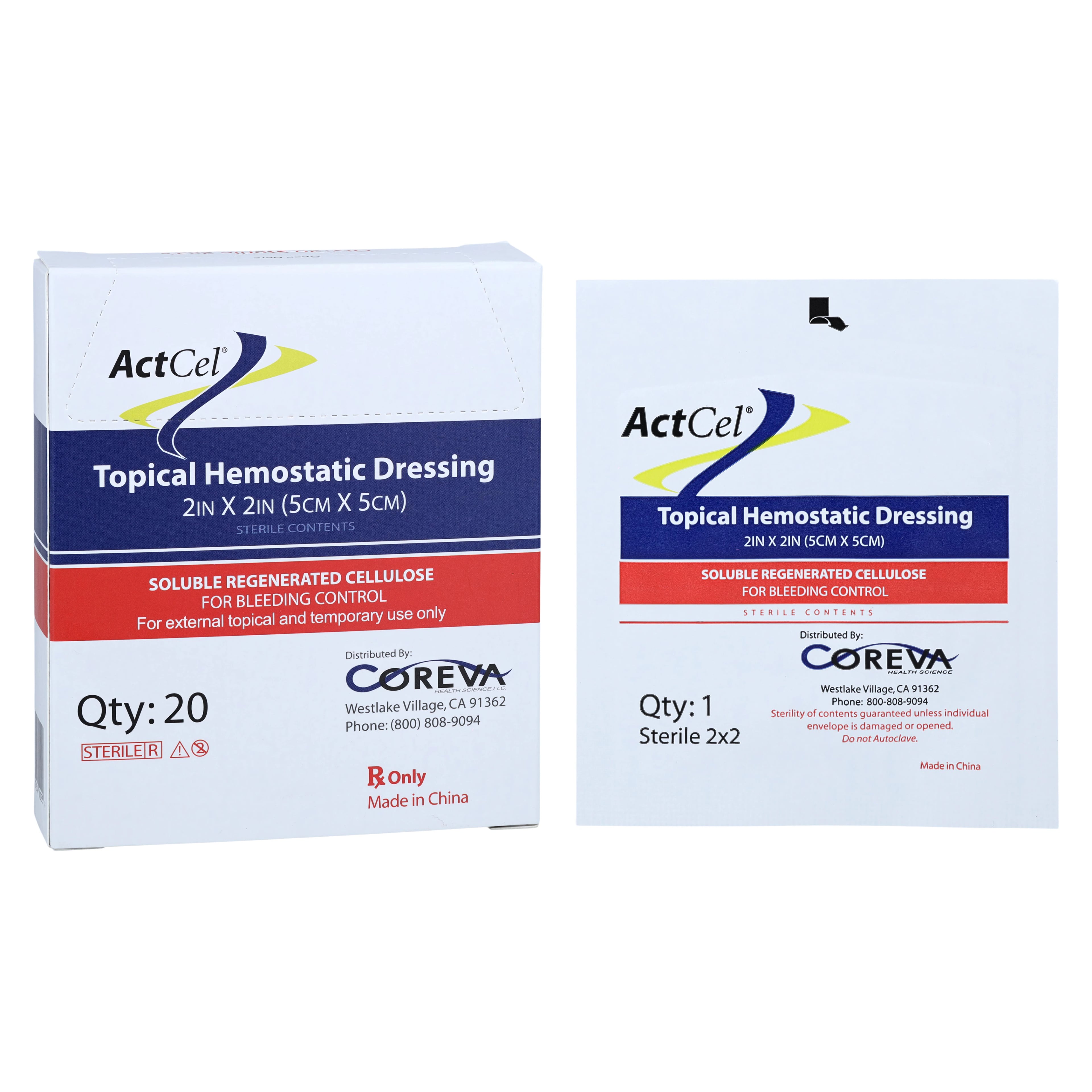 ActCel Hemostatic Gauze 2" x 2", Box of 20, 183547000228