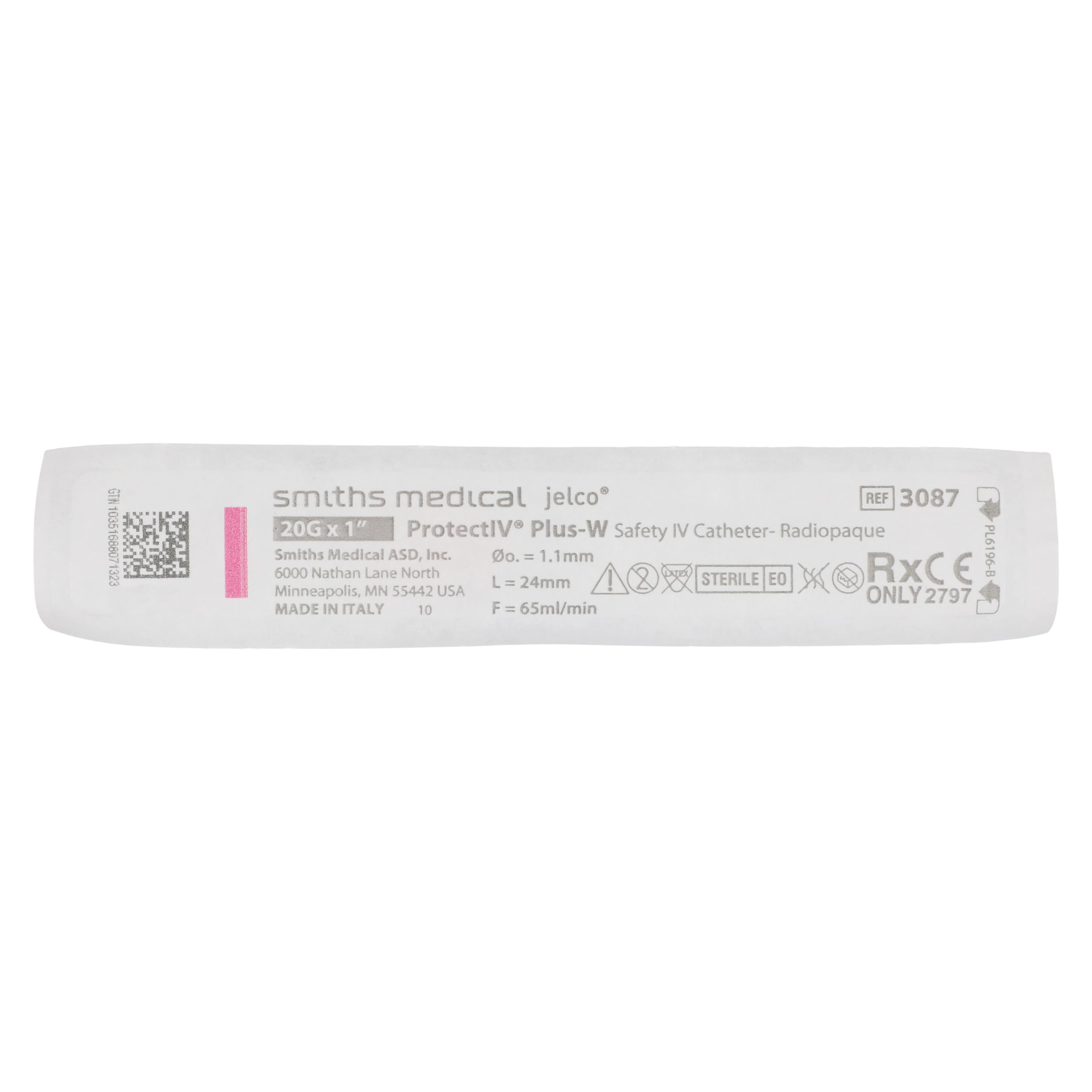 Jelco Protectiv Plus IV Catheter with Wings, 20 Gauge, 1 Inch, Safety Straight, Pink, 50/Box