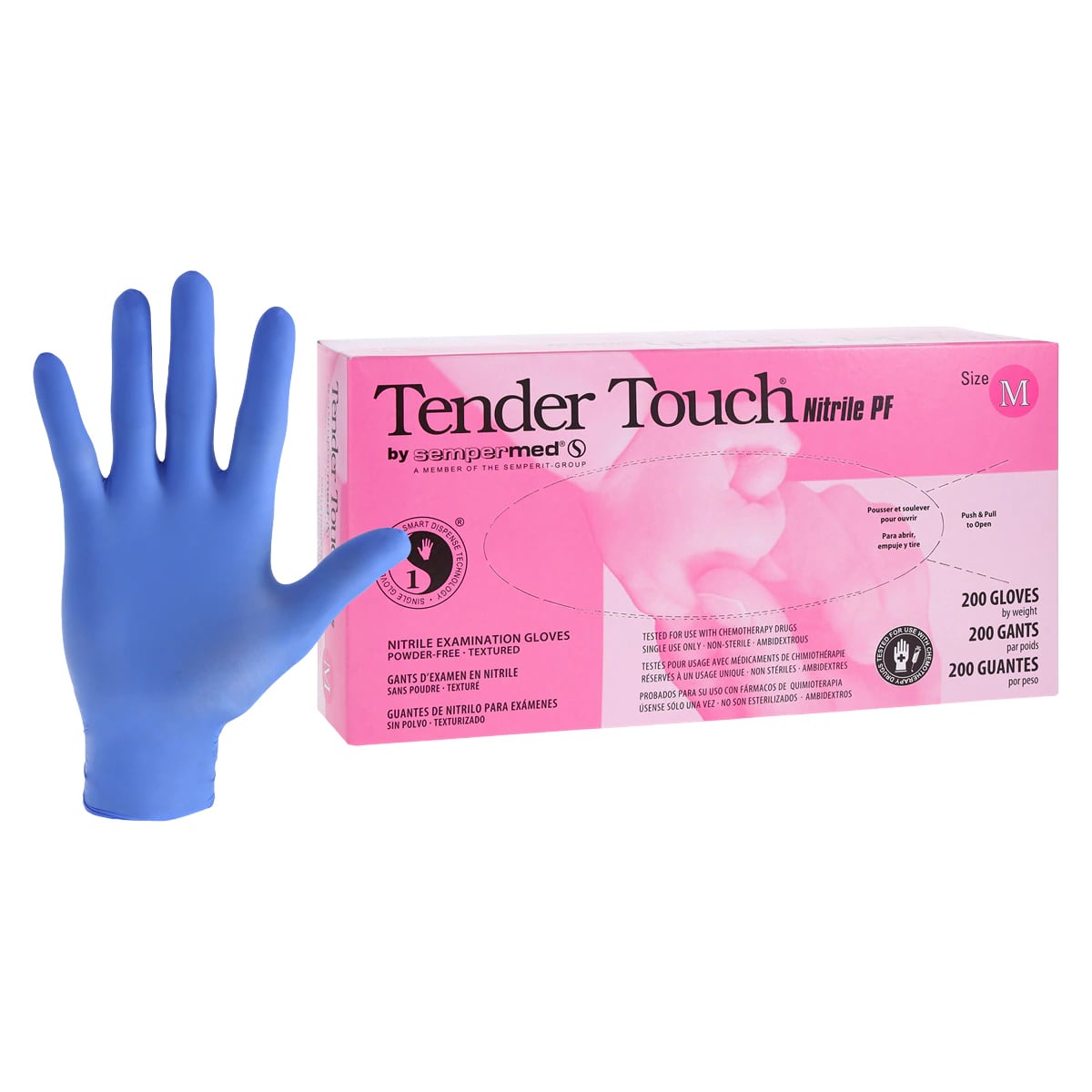 Sempermed Tender Touch Nitrile Exam Gloves, Powder-Free, Textured Fingertips, Medium, Violet, 200/Box, TTNF203