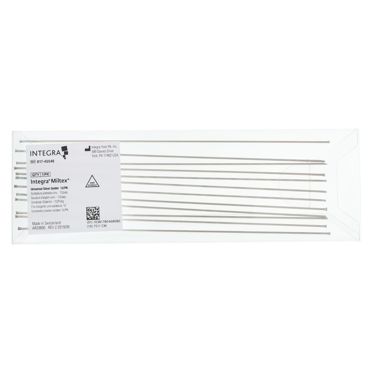 Integra Miltex Universal E-Z Silver Solder with Flux, Regular, 12 Tubes/Pack, 017-45540