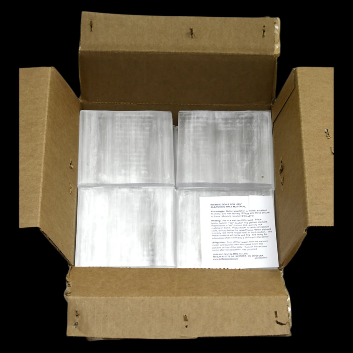 Buffalo Dental Soft EVA Bleaching Tray Material, .040" x 5" x 5", Clear, 300/Pk, 62840