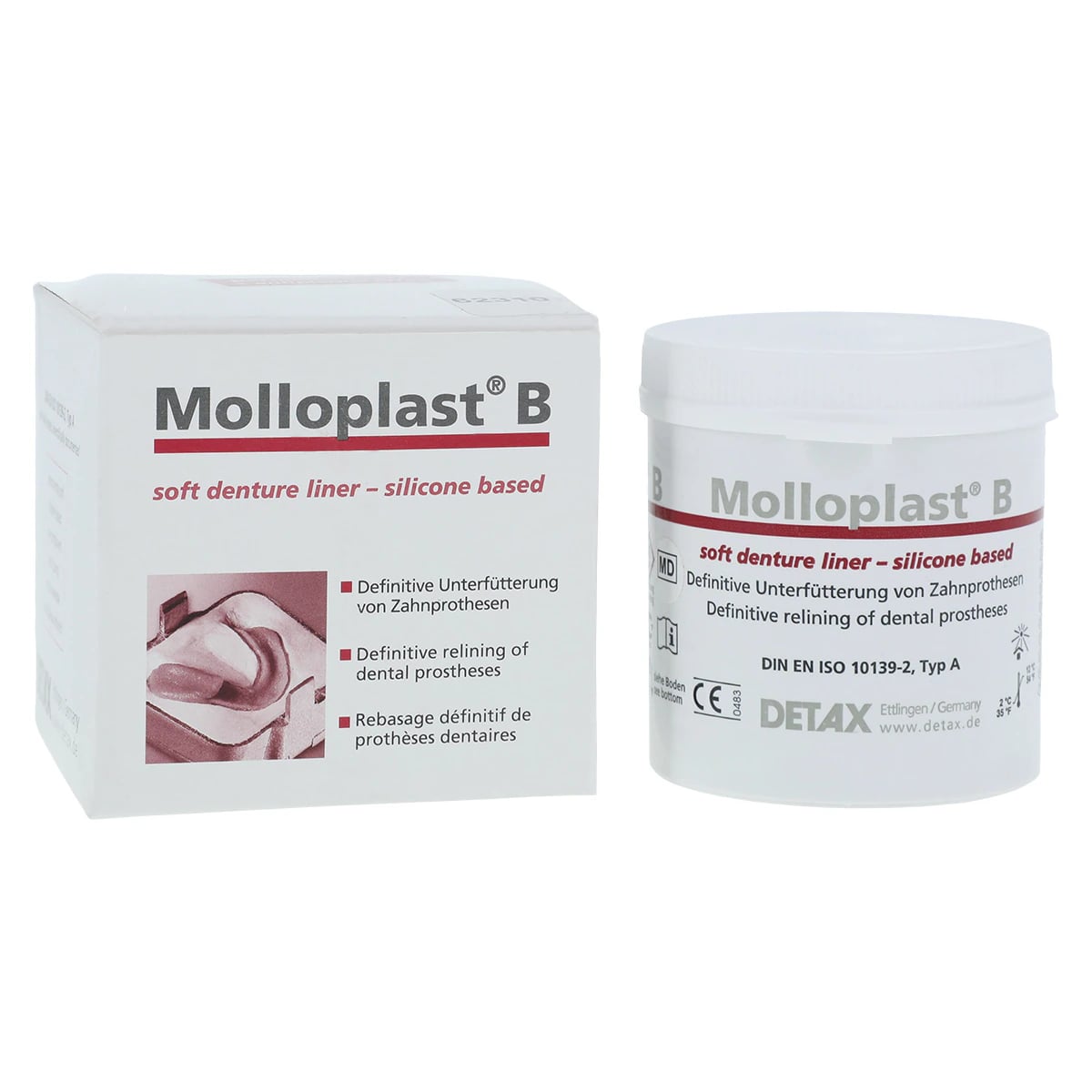 Molloplast-B Soft Reline Material, Heat-Cured Silicone, 170 g Jar, 62310