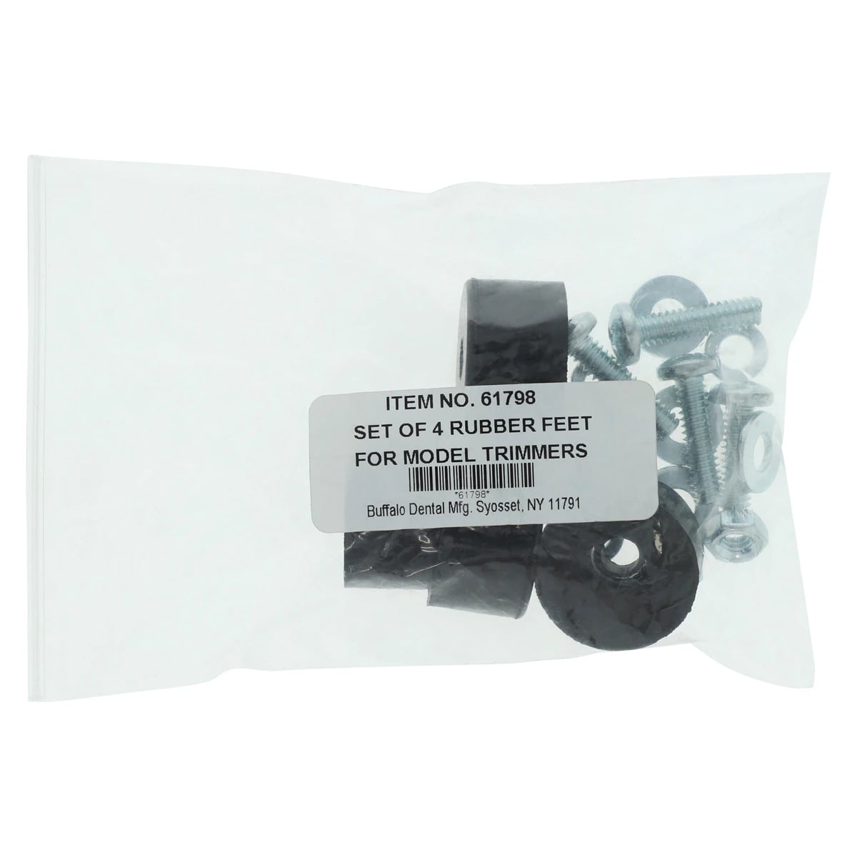 Buffalo Dental Model Trimmer Rubber Feet, Noise-Dampening, 1/4" Diameter, Mounting Bolts 3/4" Long, 4 per Package, 61798
