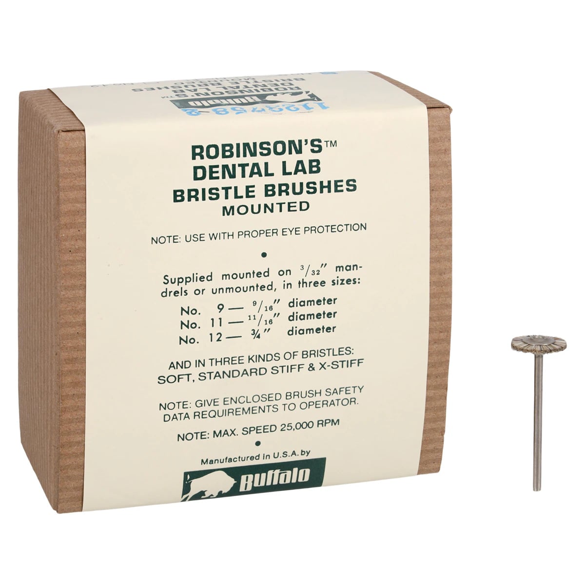 Buffalo Dental Abbott-Robinson #9 Standard Stiff Bristle Brushes, HP Straight Handpiece, Silver Gray, 144/Pkg, 06014