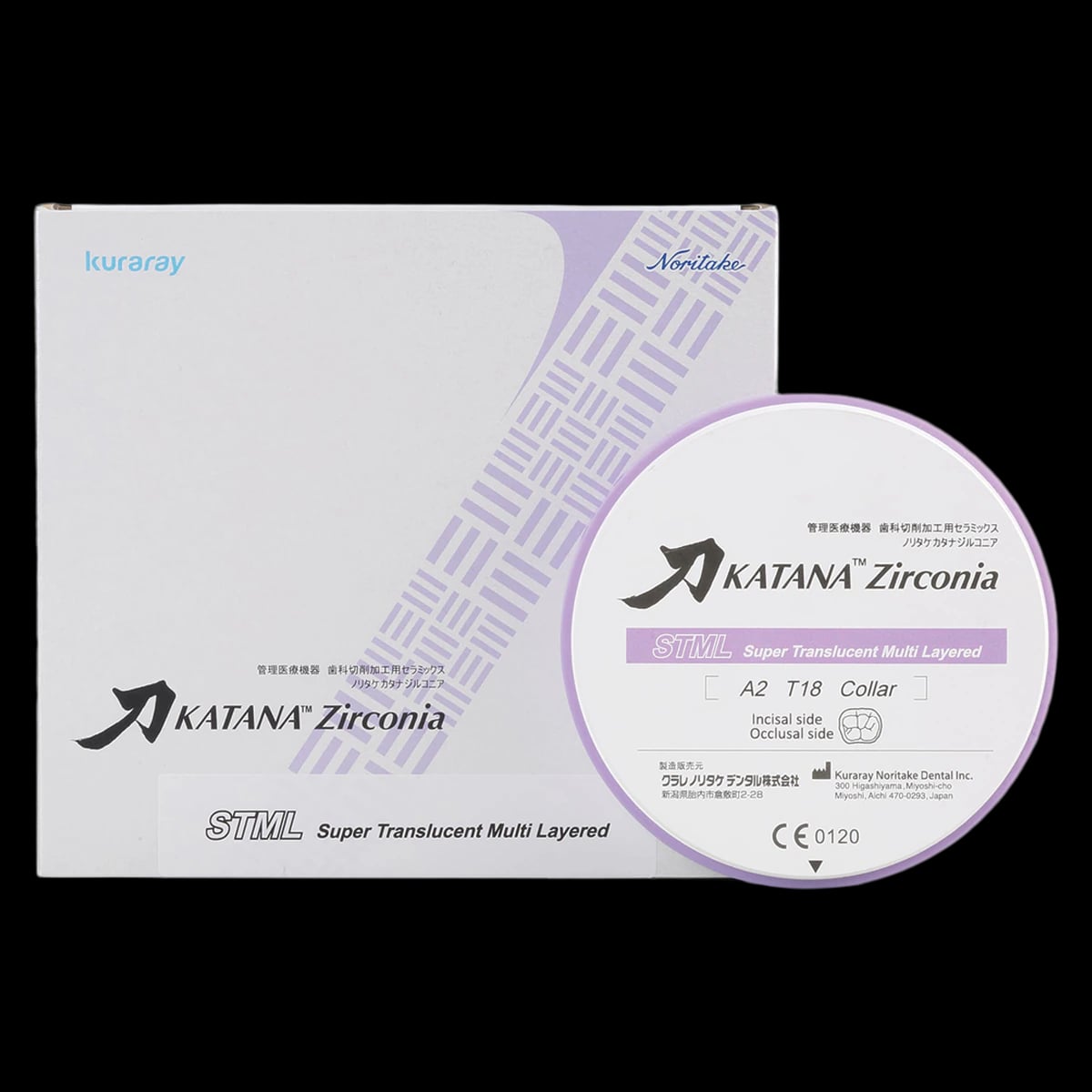 KATANA™ Zr STML Zirconia Disc, A4 Collar, 98.5mm Diameter, 18mm Thickness, 1/Pkg
