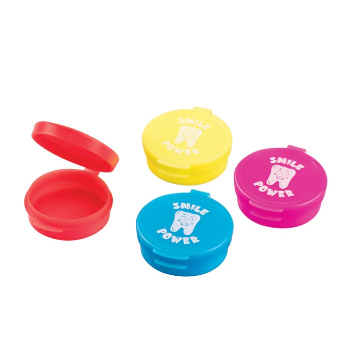 Sherman Specialty Tooth Saver Plastic Containers, Assorted Neon Colors, Flip-Up Lid, 1.5-1.75", 100/Bag, ND6