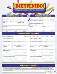 Child Spanish Welcome Form, 2-Sided, 8.5 in x 11 in, 100/Package