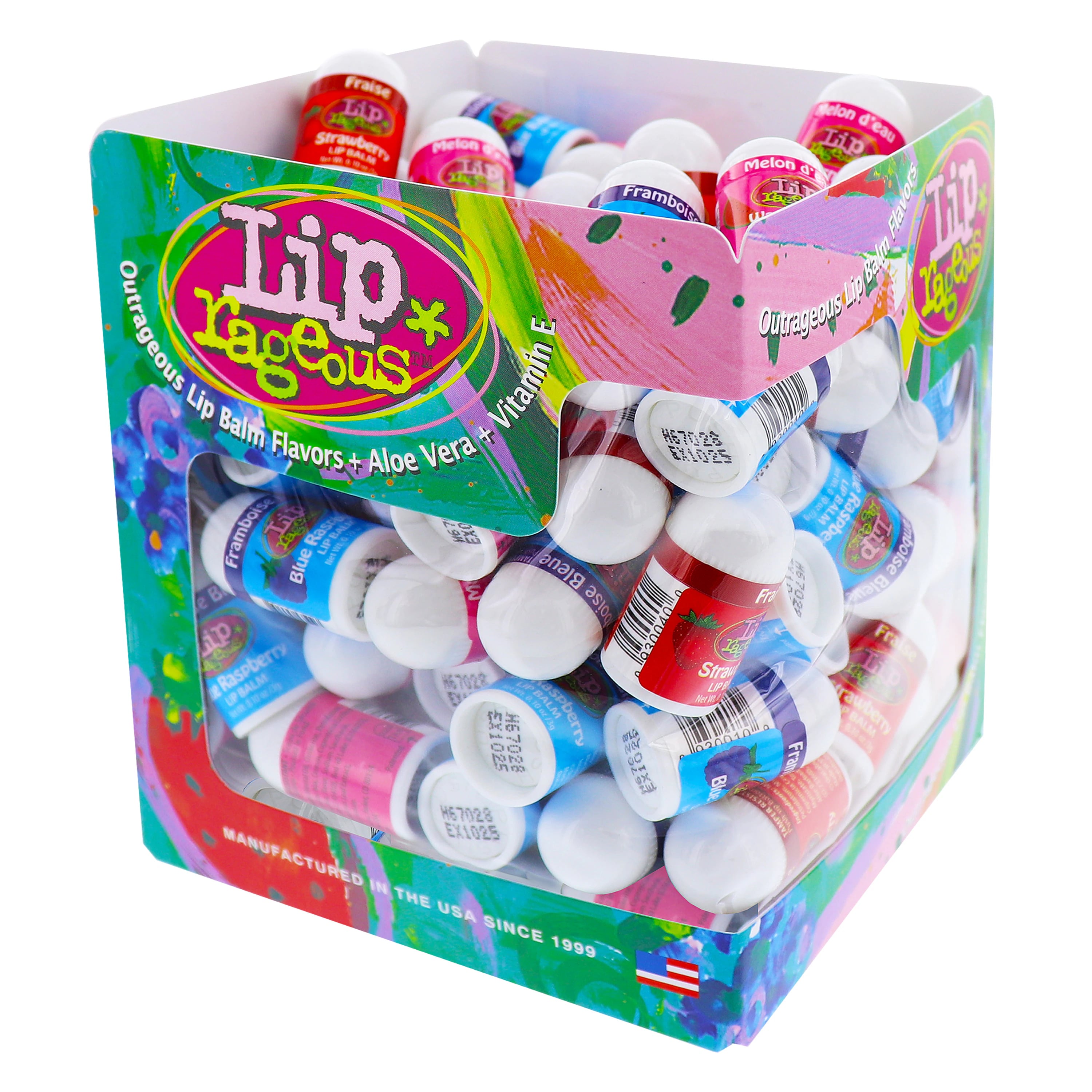 Lip Rageous Mini Lip Balms, Assorted Flavors (Blue Raspberry, Strawberry, Watermelon), 3g, 100/Box, 940-FB