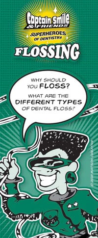 Captain Smile & Friends Flossing Brochure, 4-Panel, English, 3.5 in x 8.5 in, 50/Pk