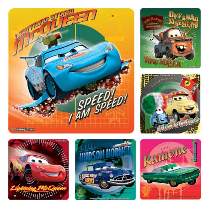 Disney Cars Supercharged Stickers, 2.5" Square, 6 Assorted Designs, 100/Roll, PS387