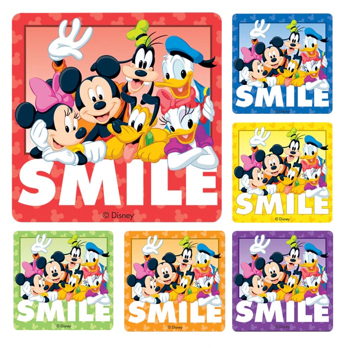 Disney Gang Smile Stickers, 2.5" x 2.5", 6 Assorted Designs, 100/Roll, PS233