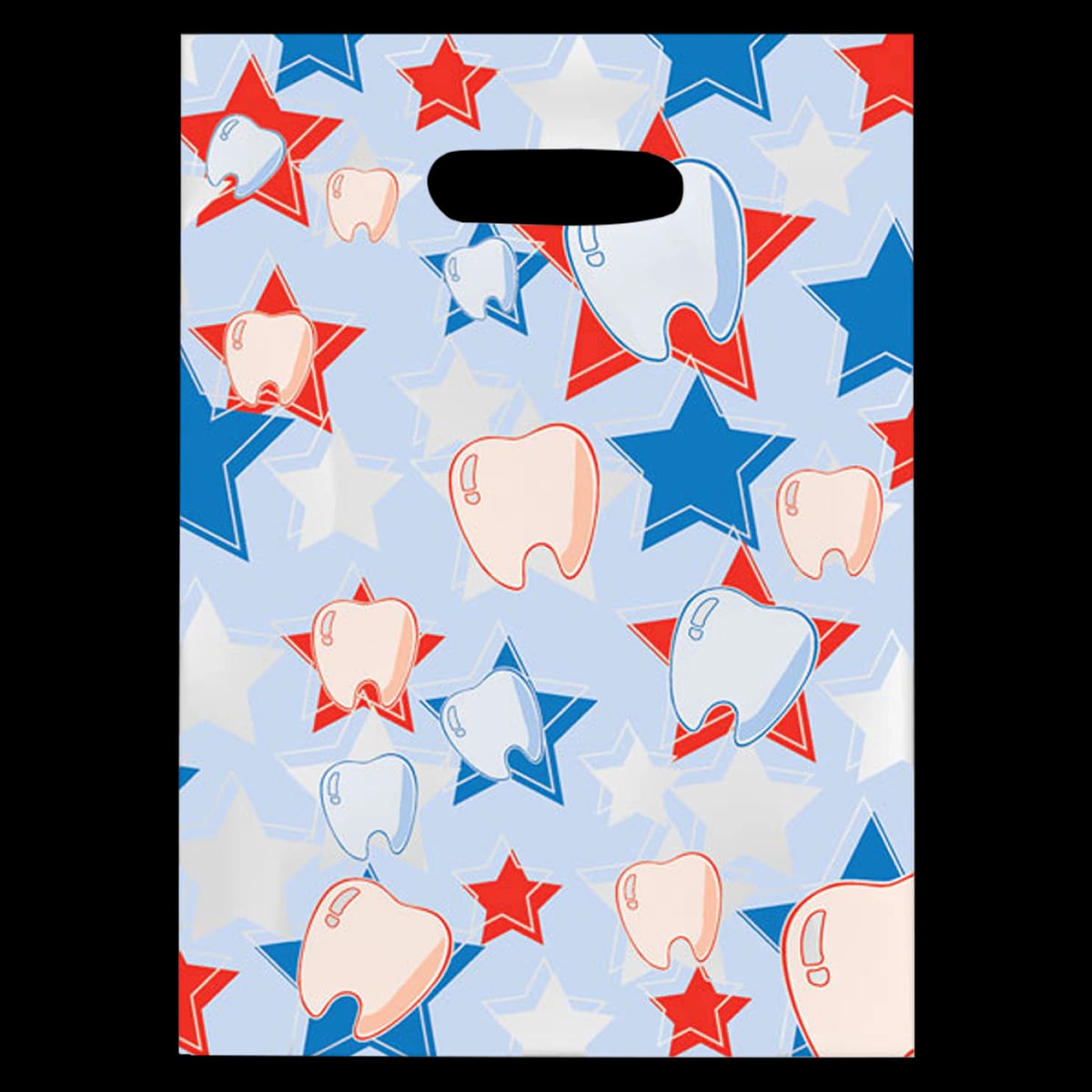 Sherman Specialty Scatter Bags, Red/White/Blue Tooth & Star Design, 7.5" x 10", Clear, 100/Pkg, 98M