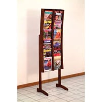 Stance Floor Magazine Display, 12 Pockets, Mahogany Wood/Acrylic, 21.25 in x 64 in x 14 in