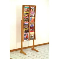 Stance Floor Magazine Display, 12 Pockets, Medium Oak, 21.25 in x 64 in x 14 in