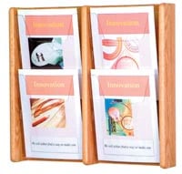 Stance Wall Magazine Display, 4 Pockets, Light Oak Wood/Acrylic, 19 in x 21.25 in x 3 in