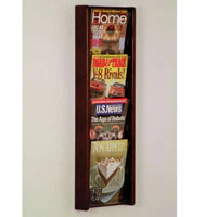 Stance Wall Magazine Display, 4 Pockets, Mahogany Wood/Acrylic, 33.5 in x 11 in x 3 in