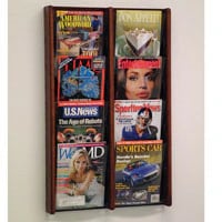 Stance Wall Magazine Display, 8 Pockets, Mahogany Wood/Acrylic, 21.25 in x 33.5 in x 3 in